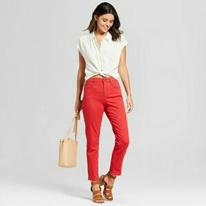 *WOMENS HIGH RISE STRAIGHT LEG JEANS RED SIZE 00 24 Waist Reg NWT